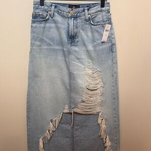 7 For All Mankind Light Blue Distressed Maxi Skirt
